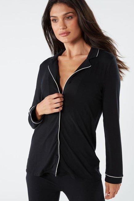 Black Long-Sleeve Pyjama Top, Black, medium