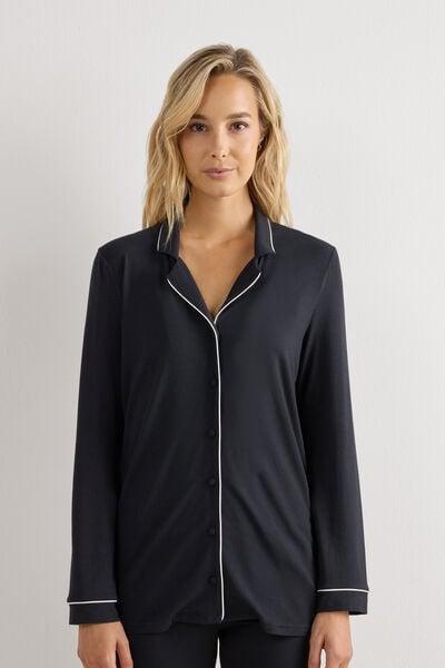 Black Long-Sleeve Pyjama Top, Black, large image number 3