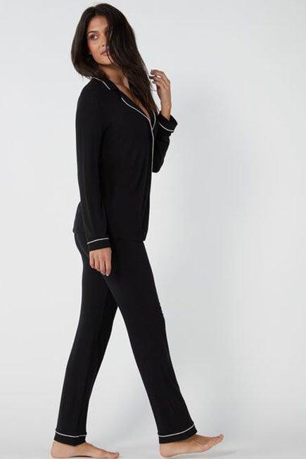 Black Long-Sleeve Pyjama Top, Black, large image number 5