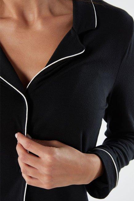 Black Long-Sleeve Pyjama Top, Black, large image number 6