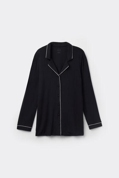 Black Long-Sleeve Pyjama Top, Black, large image number 7