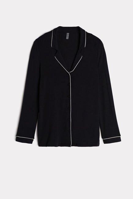 Black Long-Sleeve Pyjama Top, Black, large image number 8