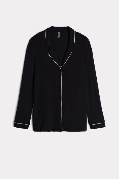 Black Long-Sleeve Pyjama Top, Black, large image number 11