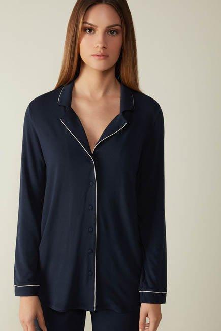 Blue Long-Sleeve Pyjama Top, , medium