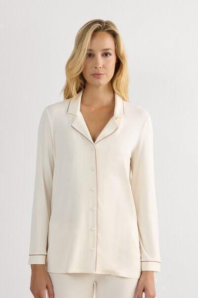 White Long-Sleeve Pyjama Top, Vanilla Ivory, medium