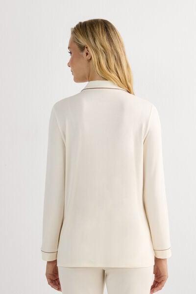 White Long-Sleeve Pyjama Top, Vanilla Ivory, medium