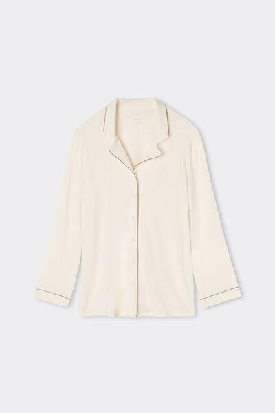 White Long-Sleeve Pyjama Top, Vanilla Ivory, large image number 3