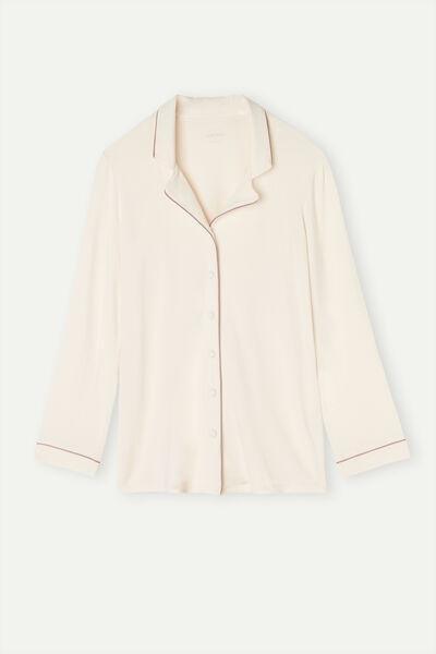 White Long-Sleeve Pyjama Top, Vanilla Ivory, large image number 6