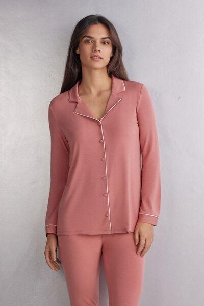 Pink Long-Sleeve Micro Modal Jacket, , large image number 1