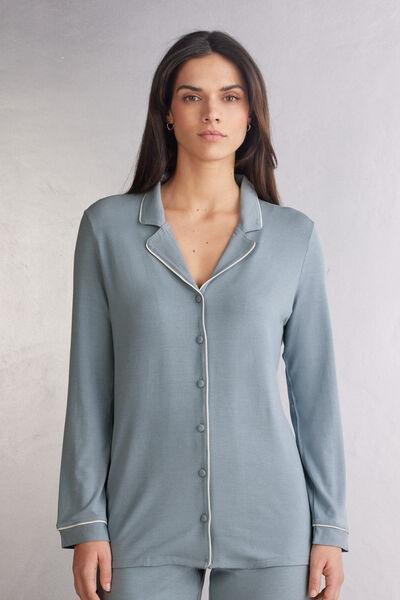 Blue Long-Sleeve Micro Modal Jacket, , medium