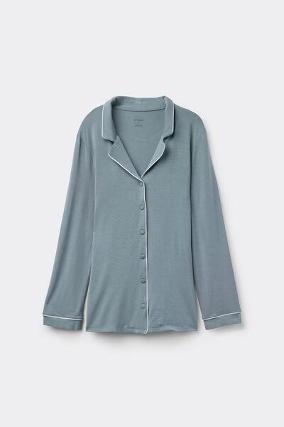 Blue Long-Sleeve Micro Modal Jacket, , large image number 1