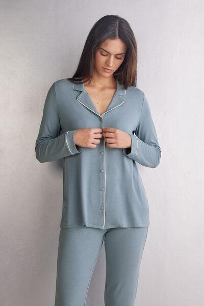 Blue Long-Sleeve Micro Modal Jacket, , large image number 2