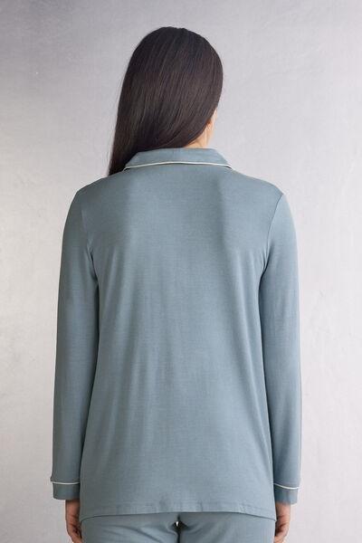 Blue Long-Sleeve Micro Modal Jacket, , large image number 3