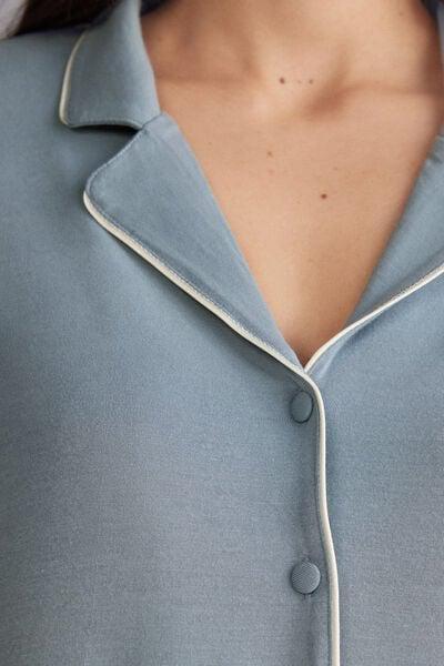 Blue Long-Sleeve Micro Modal Pyjama Top, 5601_850J, large image number 5