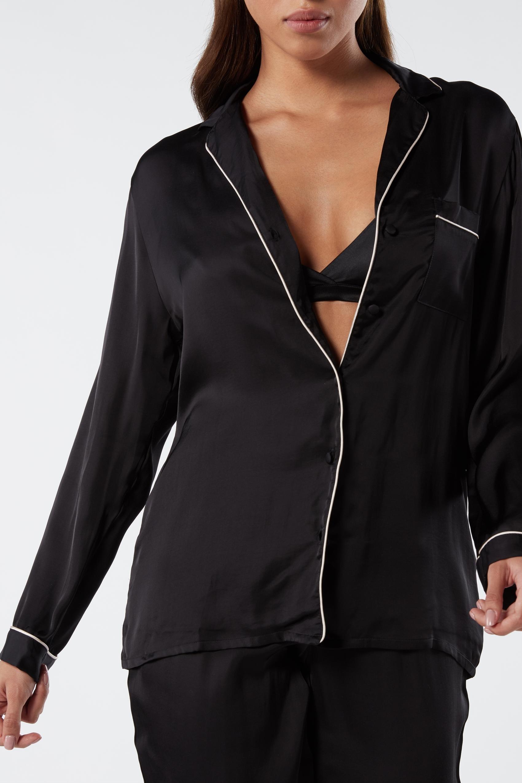 Black Mannish-Cut Satin Jacket, , large image number 0