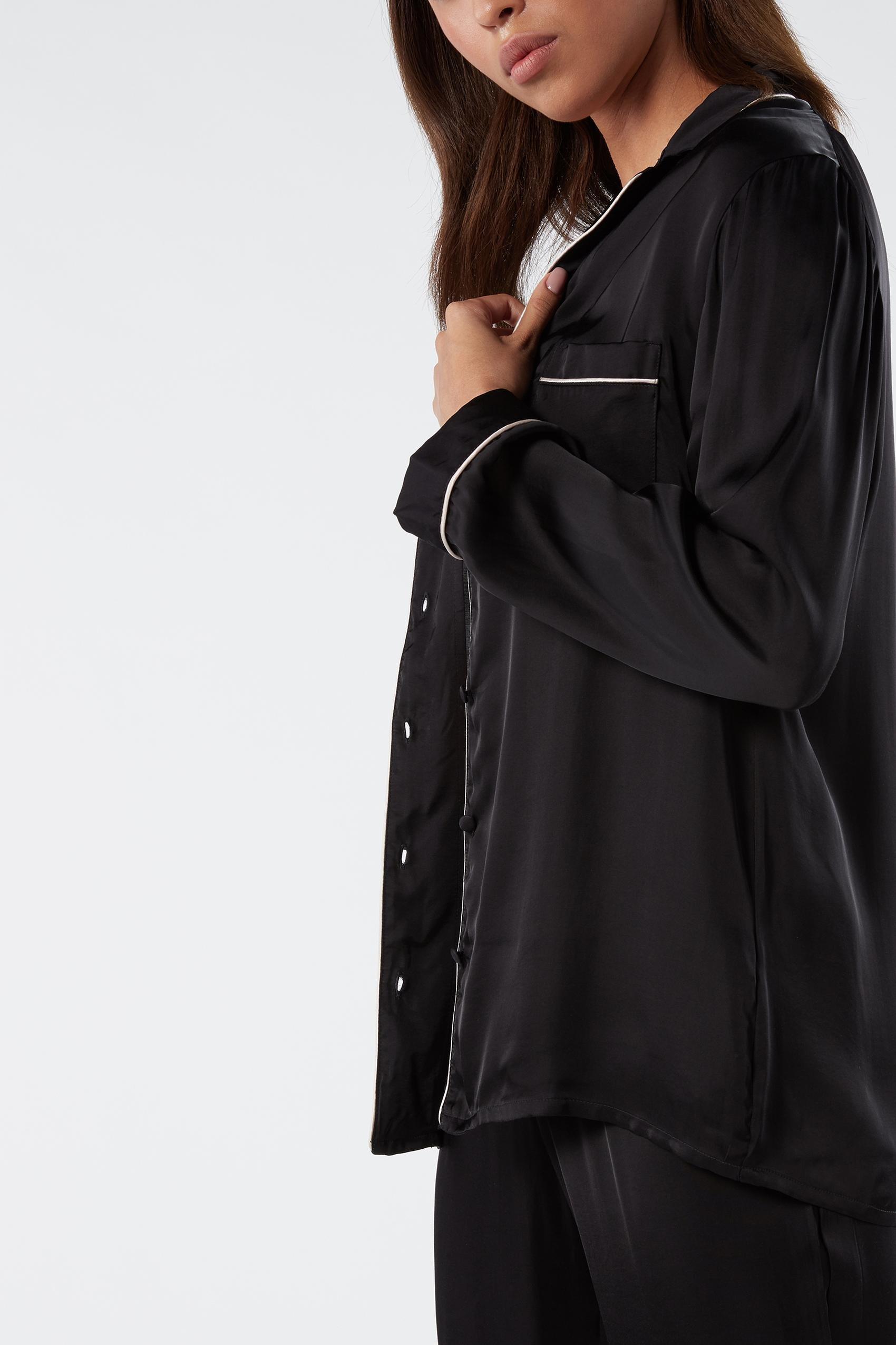 Black Mannish-Cut Satin Jacket, , large image number 1