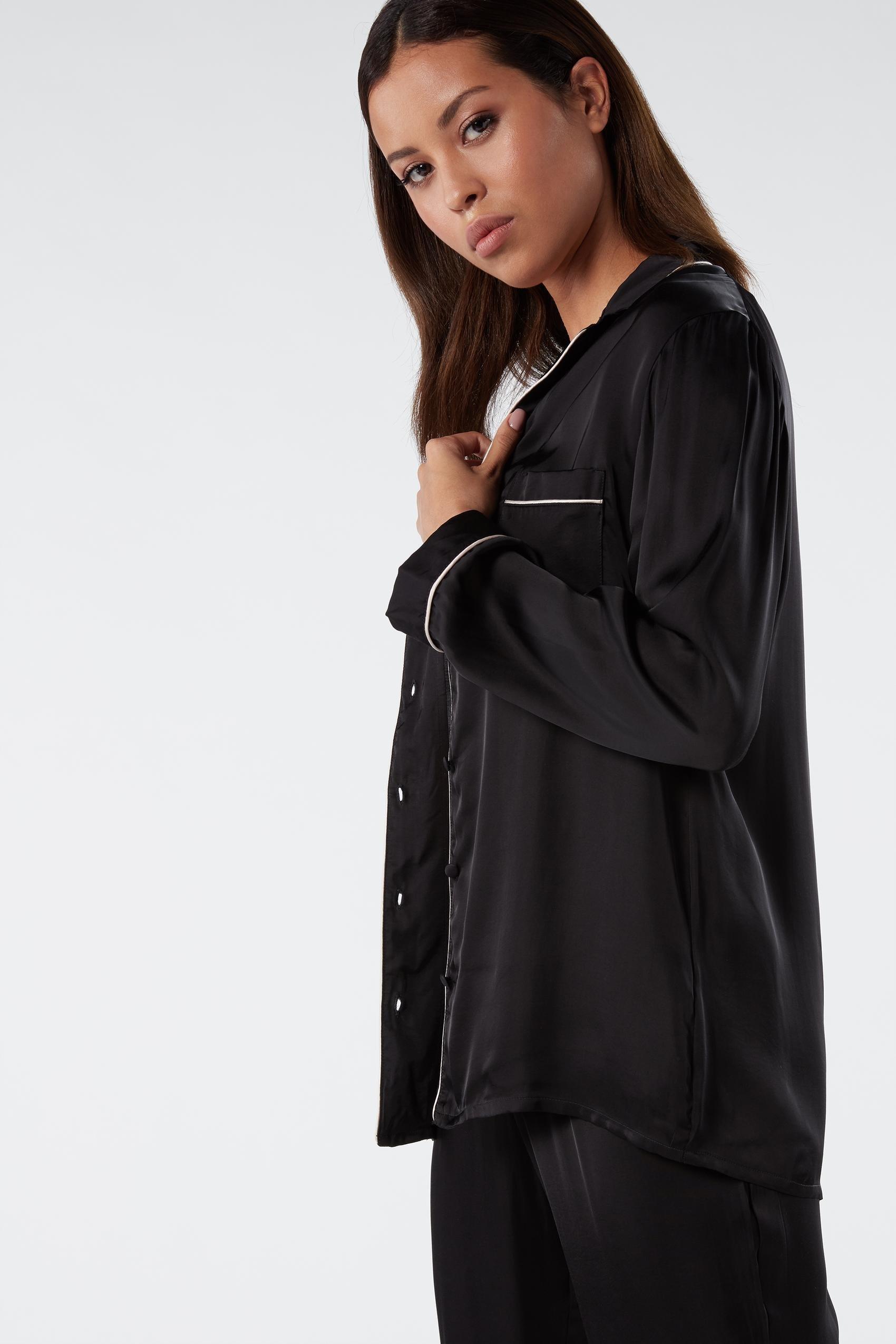 Black Mannish-Cut Satin Jacket, , large image number 5