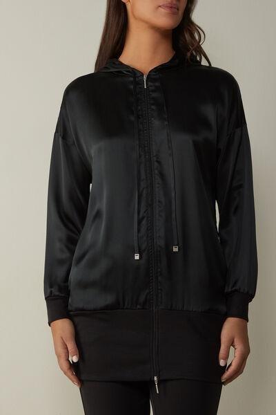 Black Silk And Lyocell Hooded Sweatshirt, , large image number 0