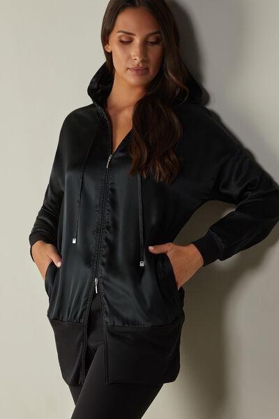 Black Silk And Lyocell Hooded Sweatshirt, , large image number 1