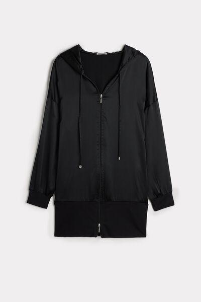 Black Silk And Lyocell Hooded Sweatshirt, , large image number 2