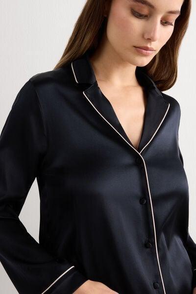 Black Button Down Pyjama Top, Black, large image number 5