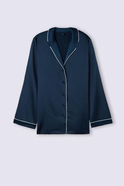 Navy Long Sleeve Silk Jacket, , large image number 2