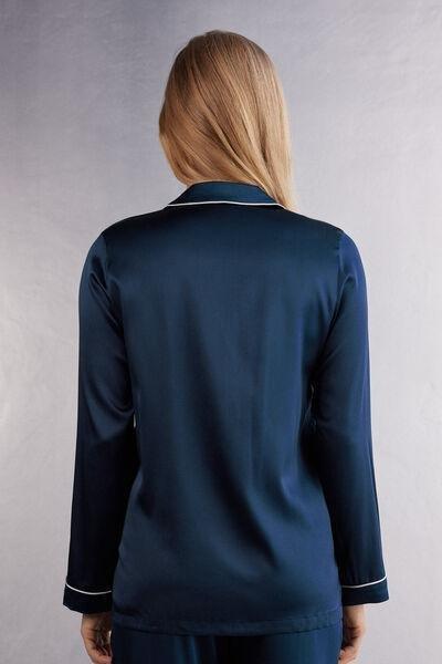 Navy Long Sleeve Silk Jacket, , large image number 3
