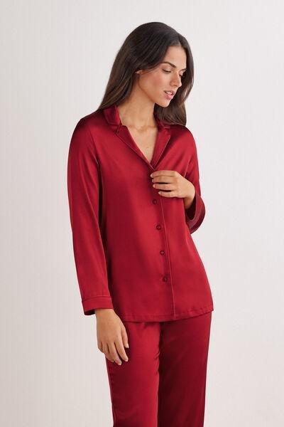 Red Mens-Style Silk Pyjama Top, Red, large image number 1