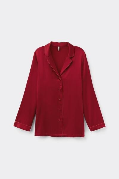 Red Mens-Style Silk Pyjama Top, Red, large image number 2