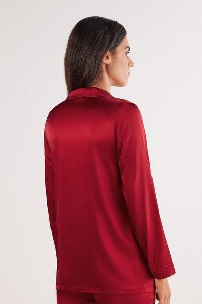 Red Mens-Style Silk Pyjama Top, Red, large image number 3