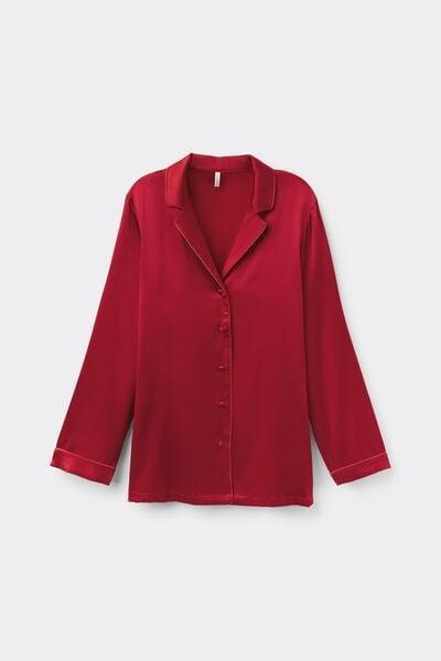 Red Mens-Style Silk Pyjama Top, Red, large image number 6