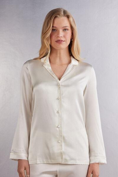 White Long Sleeve Silk Jacket, , medium