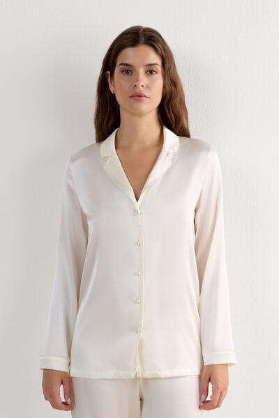 White Long Sleeve Men Silk Pyjama Top, Powder White, large image number 3