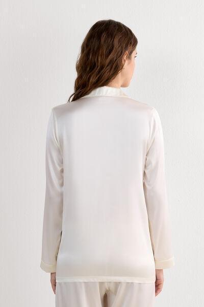 White Long Sleeve Men Silk Pyjama Top, Powder White, large image number 4