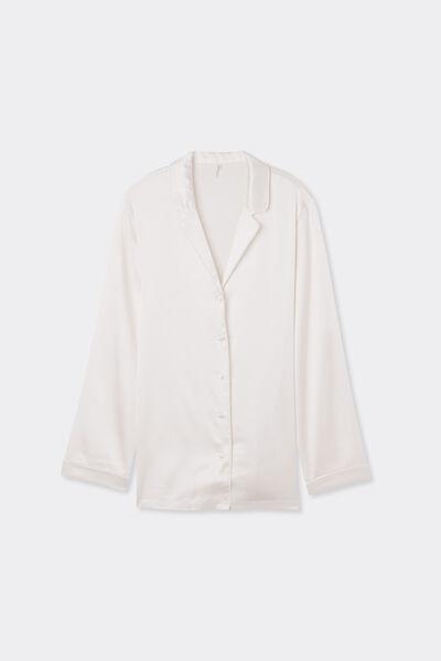 White Long Sleeve Men Silk Pyjama Top, Powder White, large image number 6