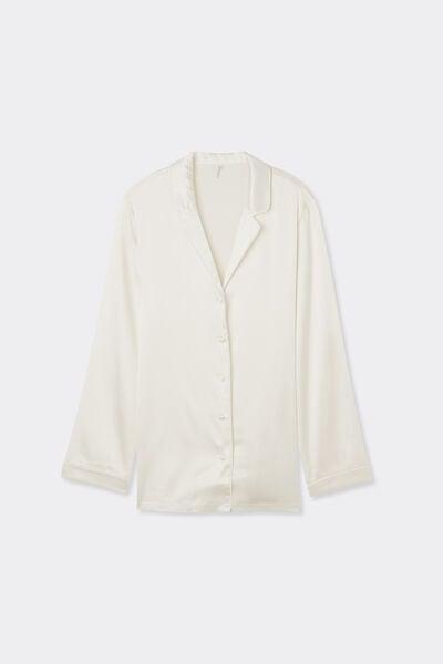 White Long Sleeve Men Silk Pyjama Top, Powder White, large image number 7