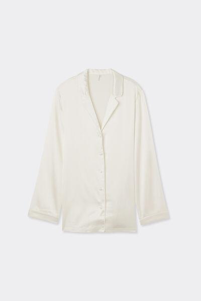 White Long Sleeve Men Silk Pyjama Top, Powder White, large image number 7