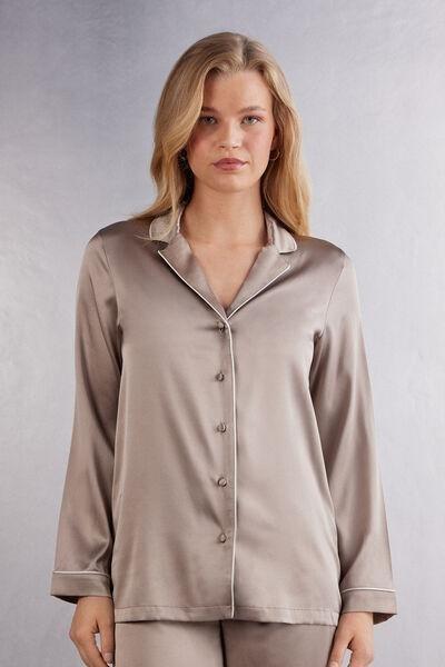 Beige Long Sleeve Silk Jacket, , medium