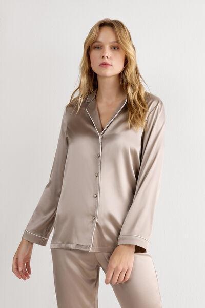 Beige Button Down Pyjama Top, 5601_651I, medium