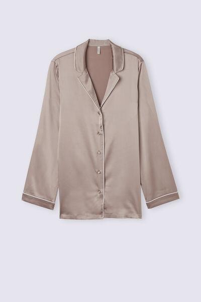 Beige Long Sleeve Silk Jacket, , large image number 2