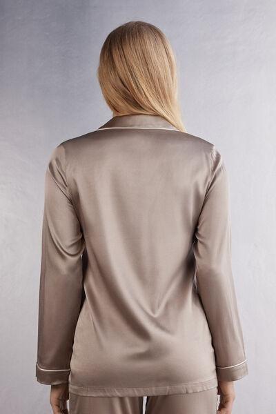 Beige Long Sleeve Silk Jacket, , large image number 3