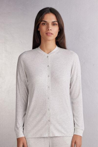 White Long-Sleeved Pyjama Shirt, , large image number 0
