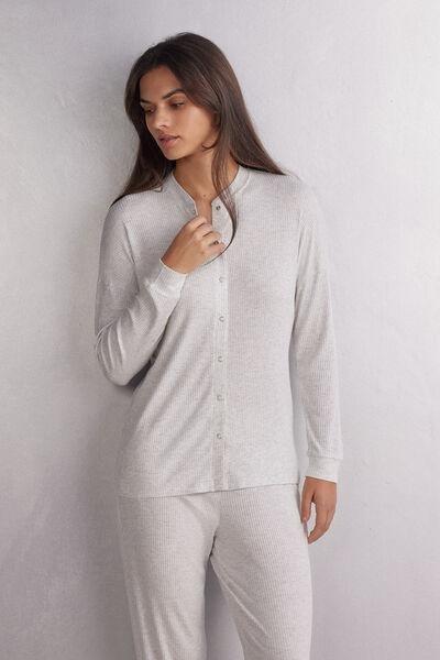 White Long-Sleeved Pyjama Shirt, , large image number 1
