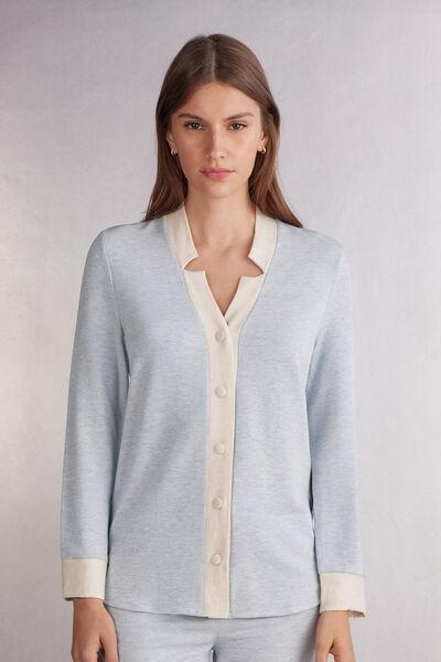 AZZURRO MELANGE/SETA Cold Winter Night Modal with Wool Button-Down Top, , medium