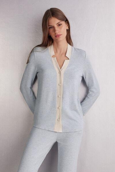 AZZURRO MELANGE/SETA Cold Winter Night Modal with Wool Button-Down Top, , large image number 1