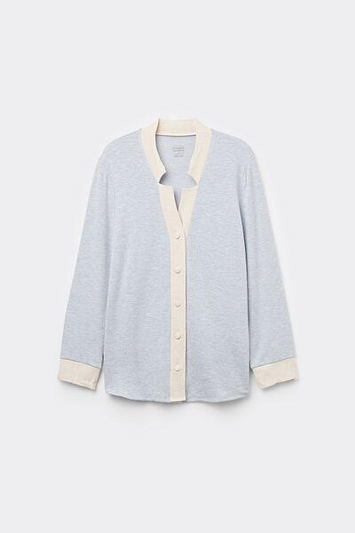 AZZURRO MELANGE/SETA Cold Winter Night Modal with Wool Button-Down Top, , large image number 2