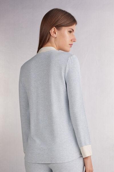 AZZURRO MELANGE/SETA Cold Winter Night Modal with Wool Button-Down Top, , large image number 3