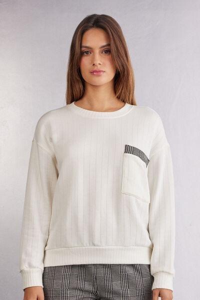 Cream Royal Elegance Textured Ribbed Sweater, , medium