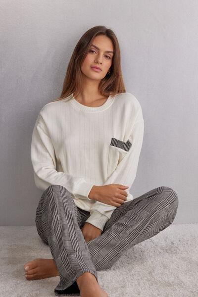 Cream Royal Elegance Textured Ribbed Sweater, , large image number 1