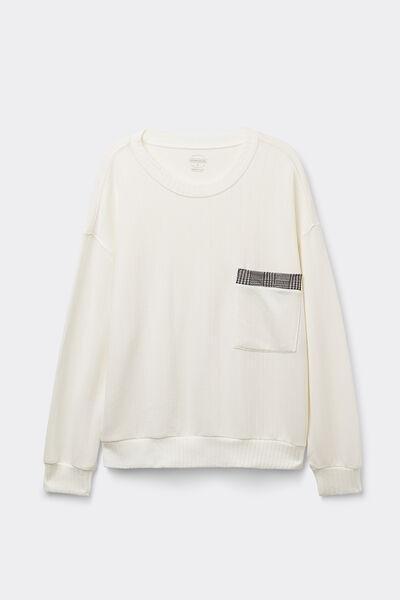 Cream Royal Elegance Textured Ribbed Sweater, , large image number 2
